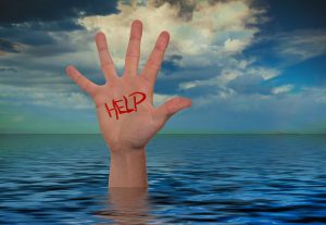 hand out of the water with the word "help"